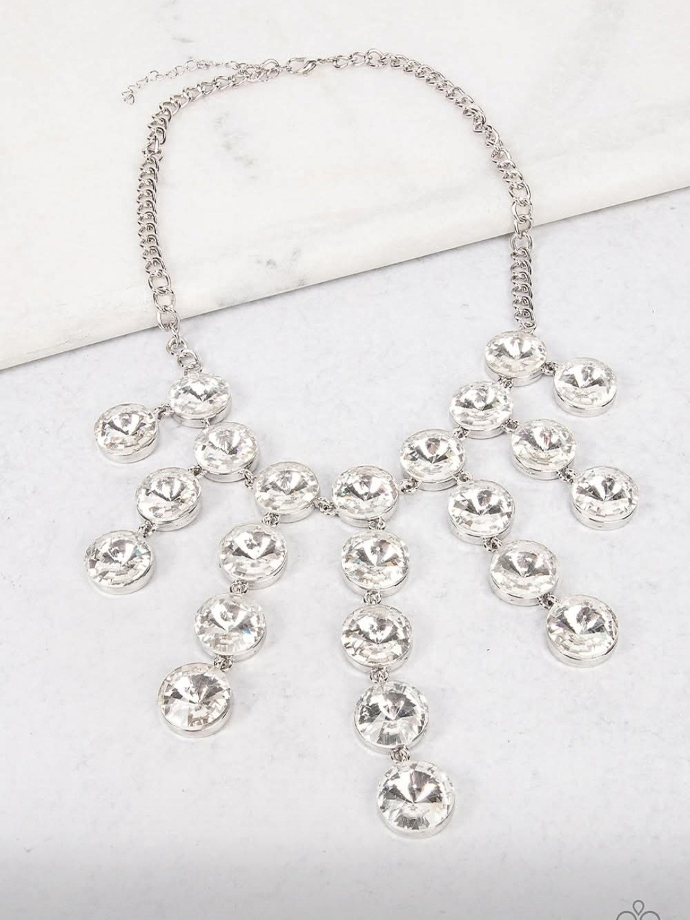 paparazzi Silver Crystal Cascade Necklace